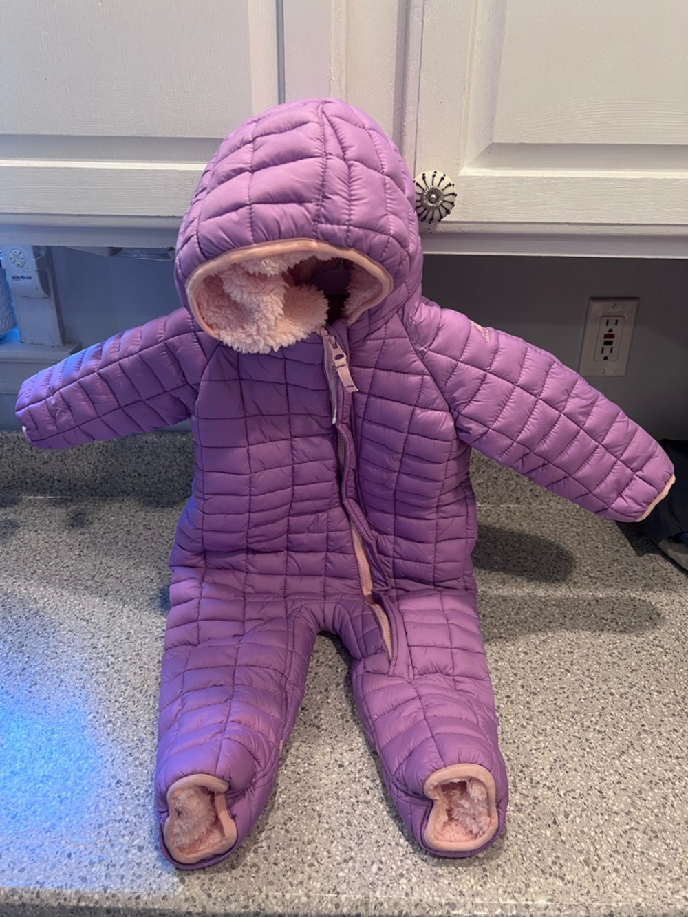 Snozu Baby Quilted Snowsuit in Light Pink and Lavender